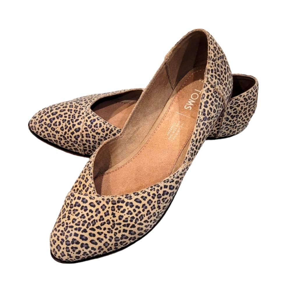 Toms Julies Leopard Print Suede Ballet Flat shoes Desert Tan 7.5